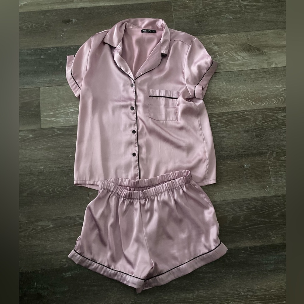 Nasty Gal Light Pink Satin Pajama Set